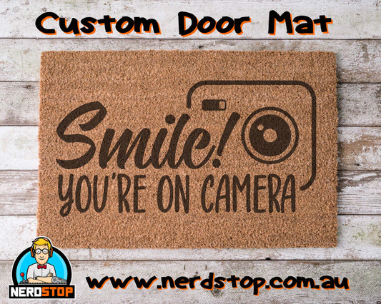 Coir Doormat - Smile your on camera