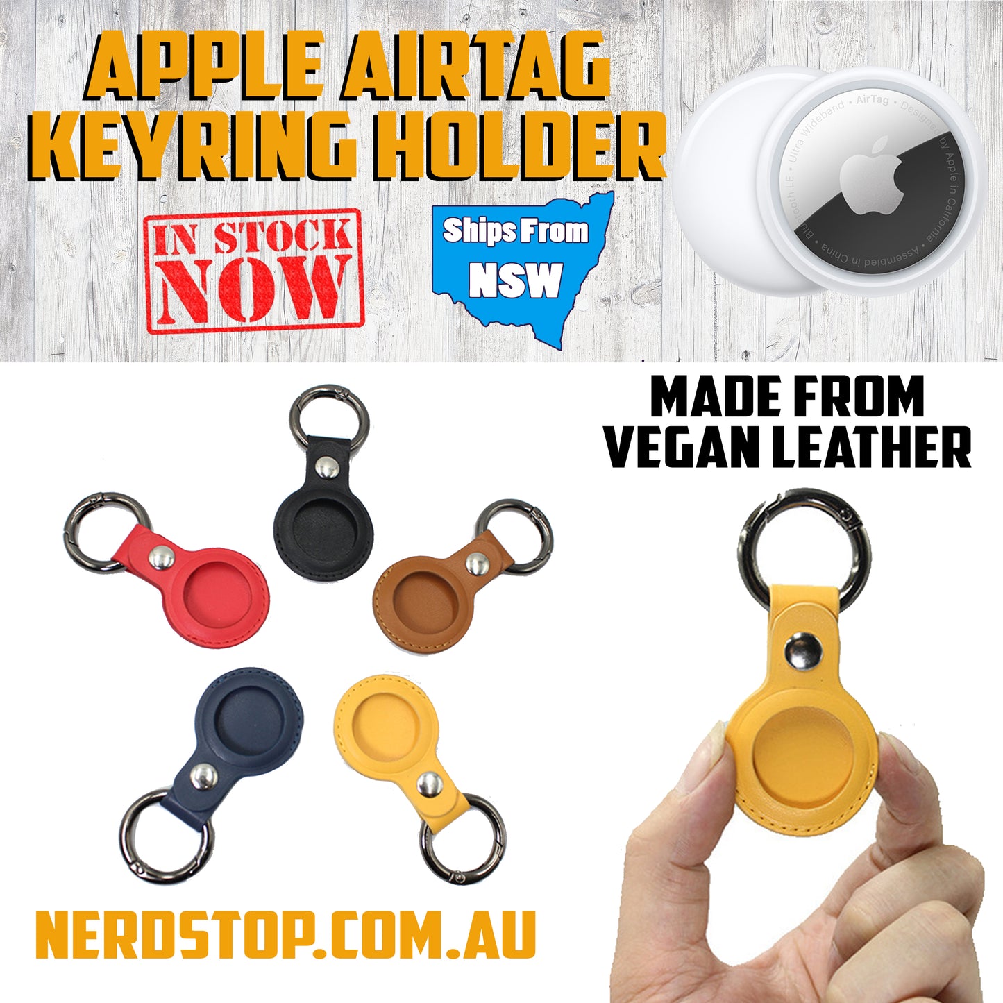 Apple AirTag Vegan Leather Keyring Holder - Version 1 - Nerd Stop